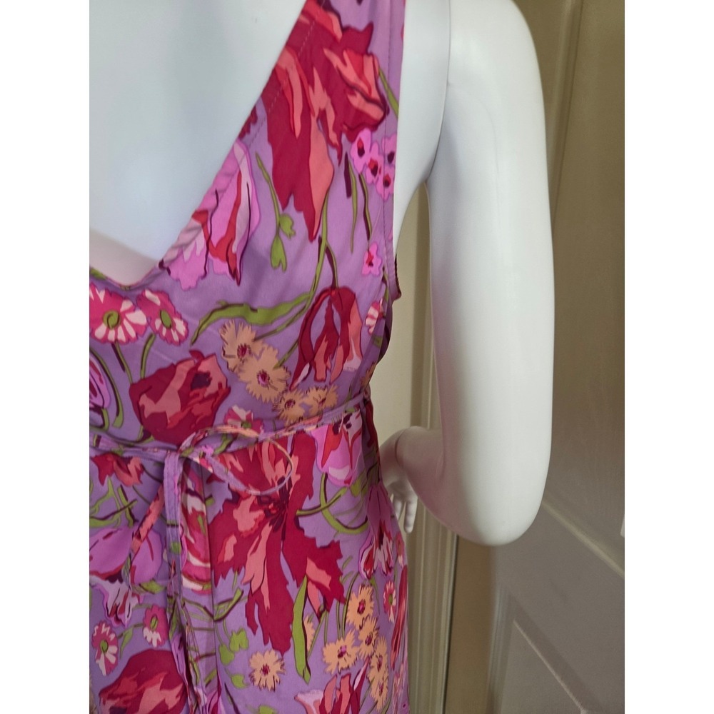 Betsey Johnson Vintage Y2K Pink Floral Silk Slip Dress Ruffle Hem Petite L - Picture 11 of 14